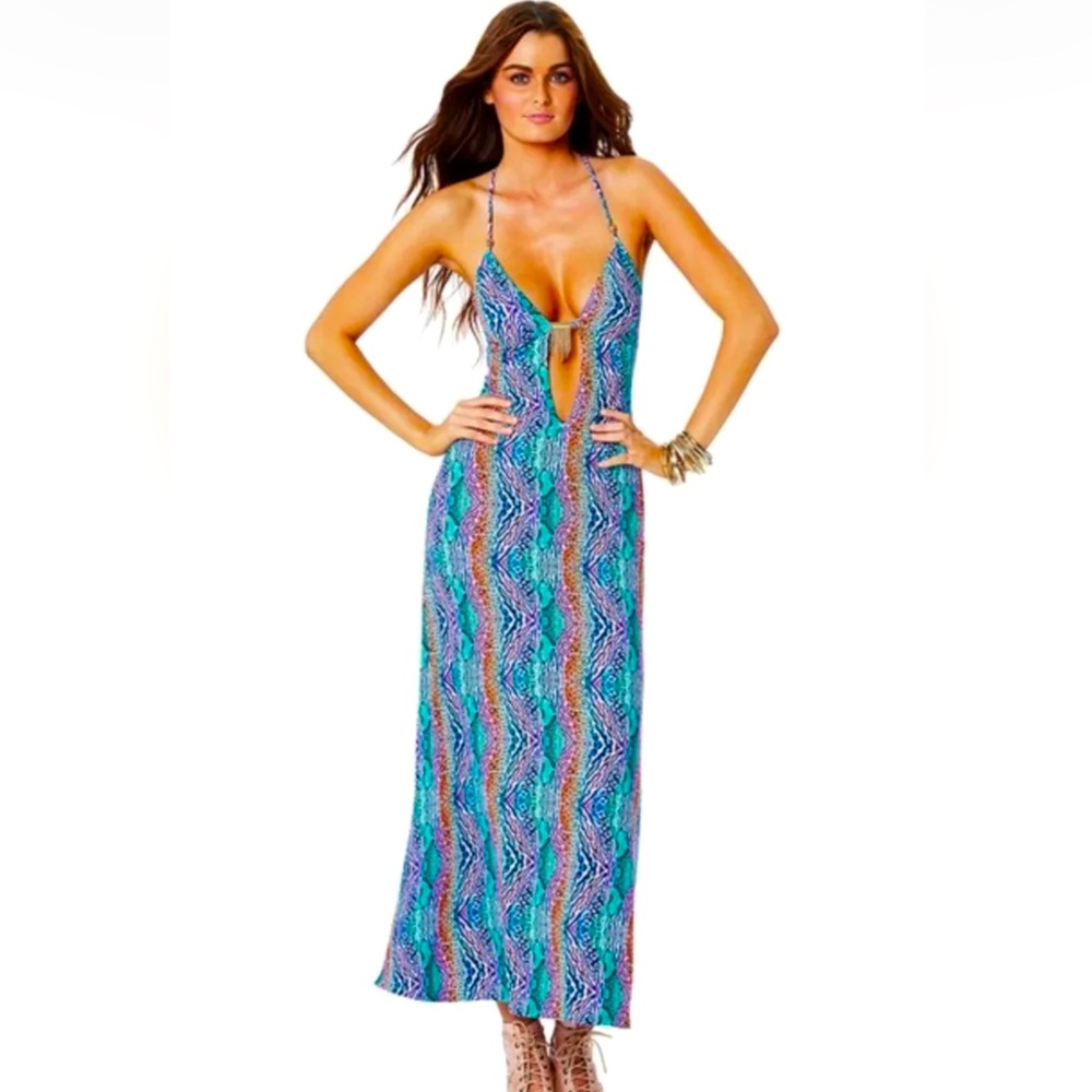 Lisa Blue Plunging Maxi Dress-Size Small NWT